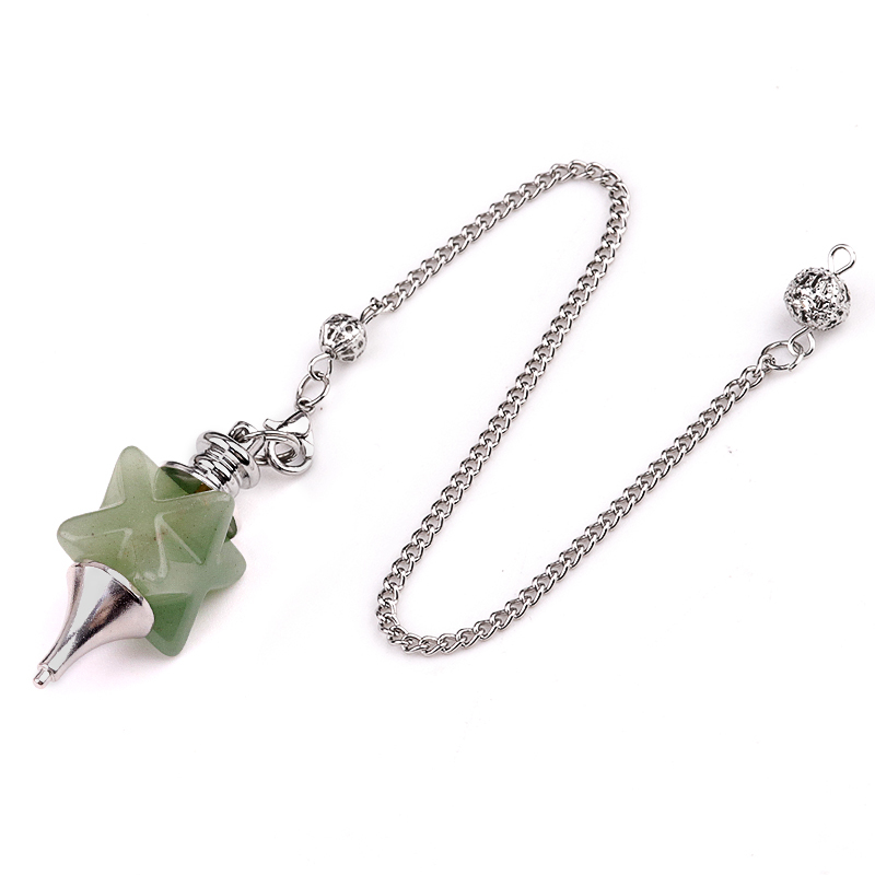 Carving Kaba Star Stone Spiritual Pendant Healing Meditation Divination Exquisite Pendulum Silver Chain