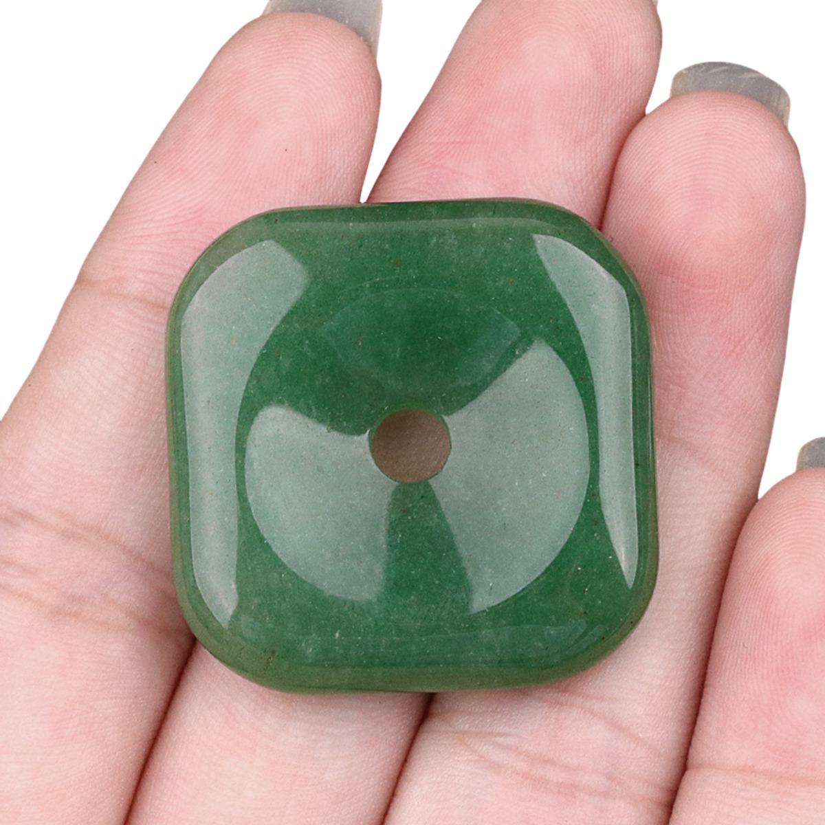 30MM Square Disc Lucky Coin Pingan Pendant for Jewelry Making Polished Crystal Amulet Peace Circle Donut Stone Beads 6MM Large Hole in Middle