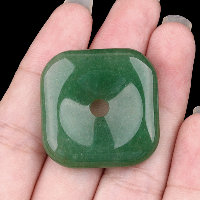 30MM Square Disc Lucky Coin Pingan Pendant for Jewelry Making Polished Crystal Amulet Peace Circle Donut Stone Beads 6MM Large Hole in Middle