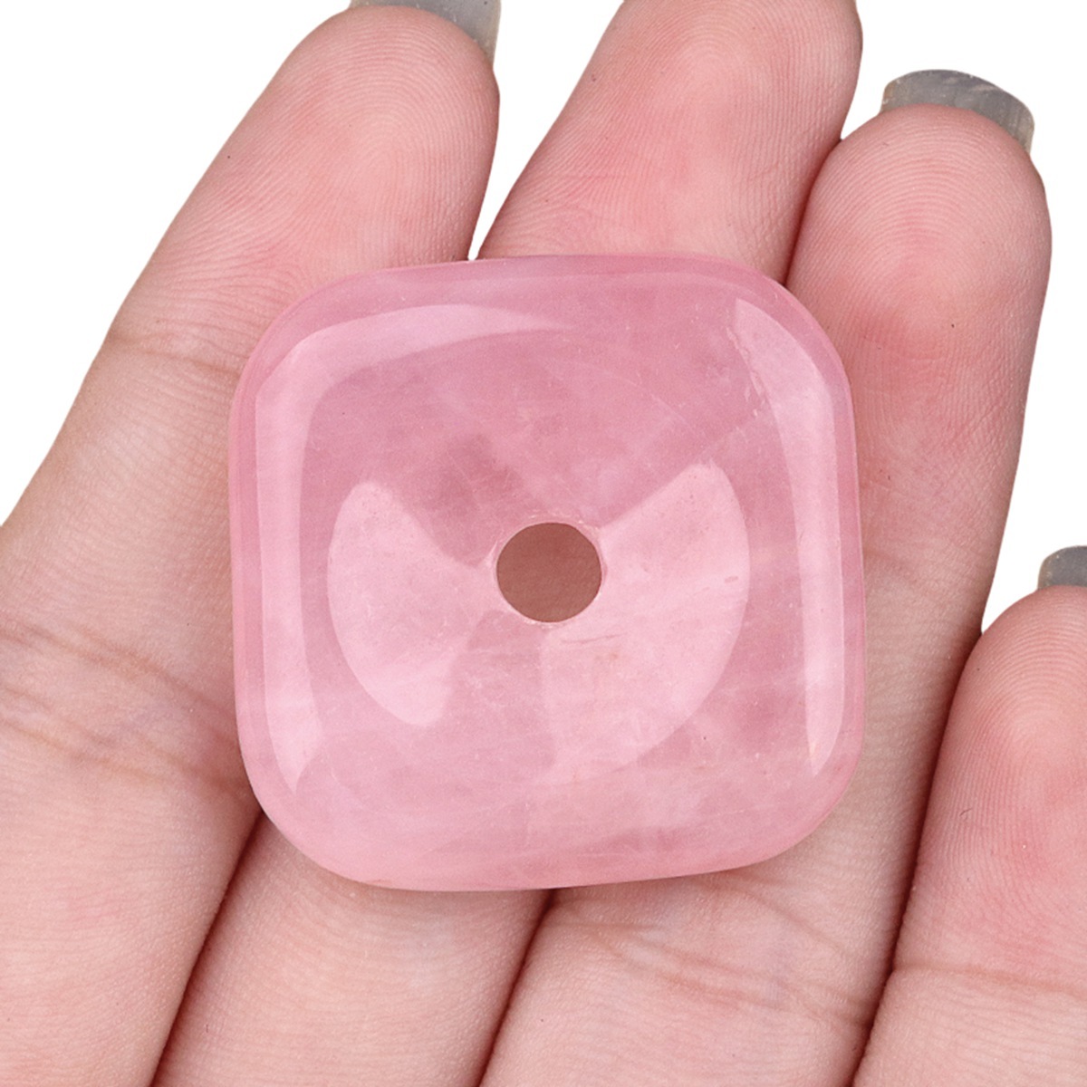 30MM Square Disc Lucky Coin Pingan Pendant for Jewelry Making Polished Crystal Amulet Peace Circle Donut Stone Beads 6MM Large Hole in Middle