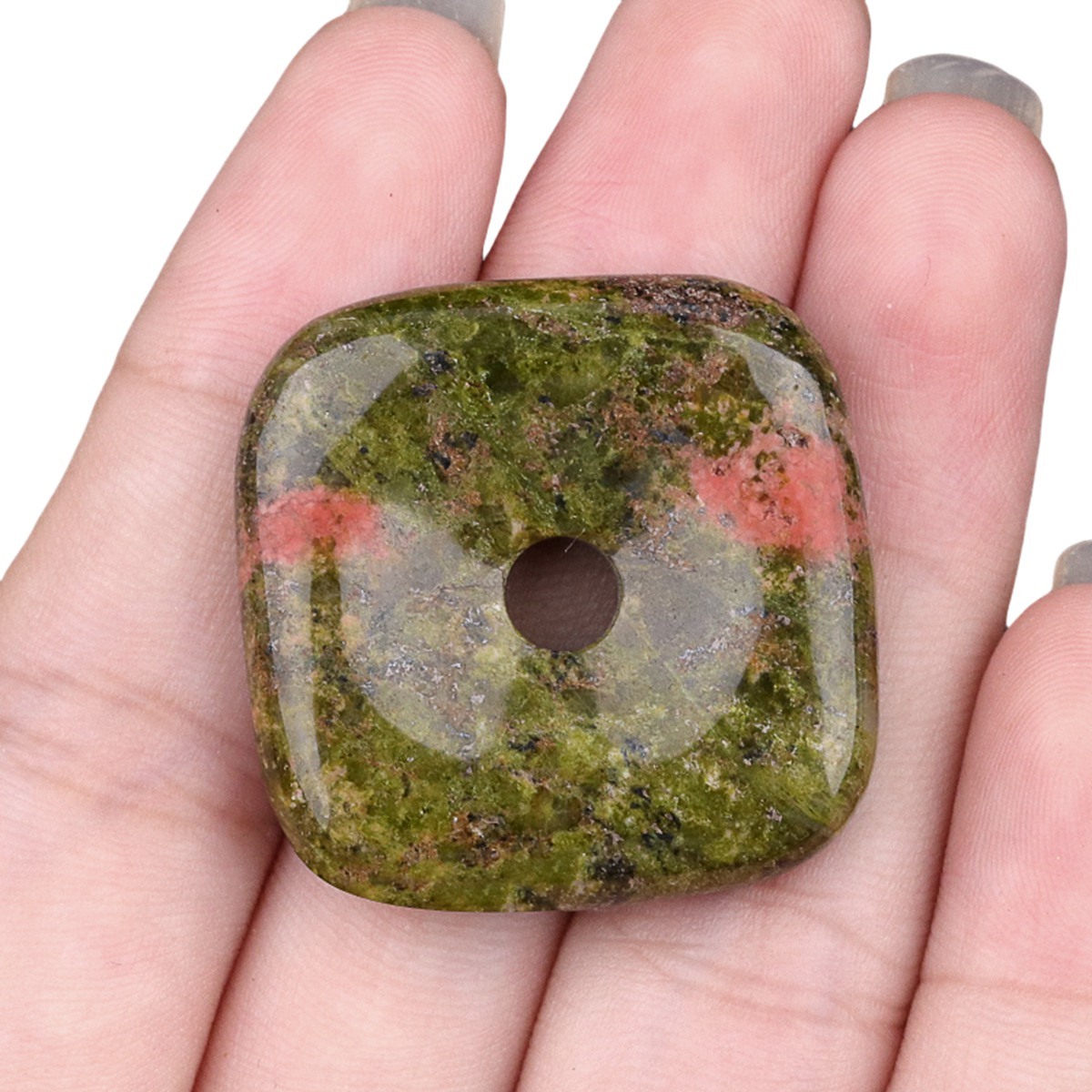 30MM Square Disc Lucky Coin Pingan Pendant for Jewelry Making Polished Crystal Amulet Peace Circle Donut Stone Beads 6MM Large Hole in Middle