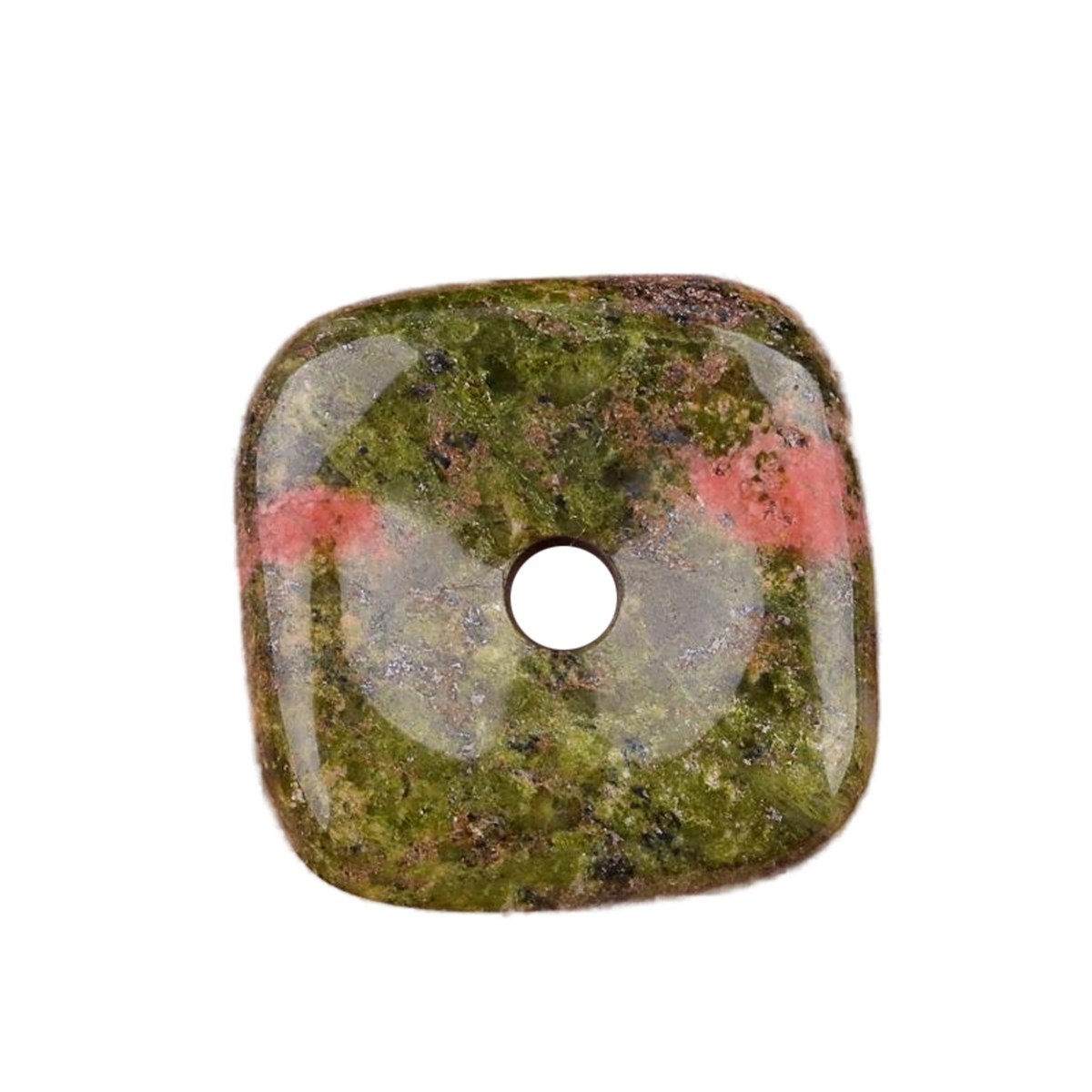30MM Square Disc Lucky Coin Pingan Pendant for Jewelry Making Polished Crystal Amulet Peace Circle Donut Stone Beads 6MM Large Hole in Middle