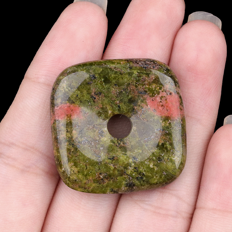 30MM Square Disc Lucky Coin Pingan Pendant for Jewelry Making Polished Crystal Amulet Peace Circle Donut Stone Beads 6MM Large Hole in Middle