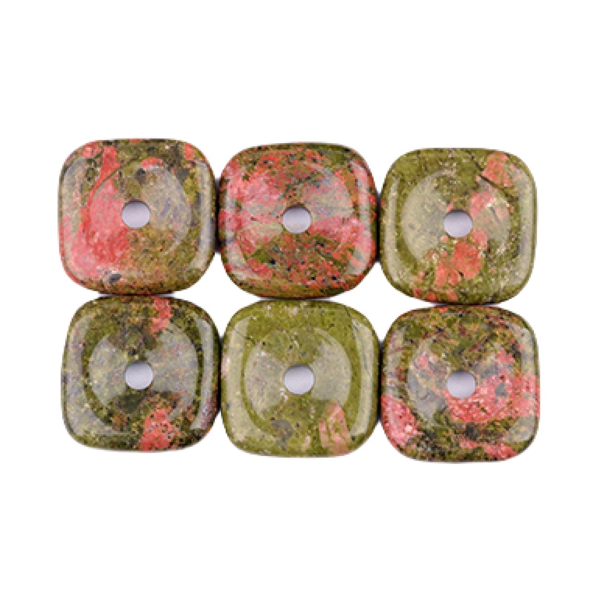 30MM Square Disc Lucky Coin Pingan Pendant for Jewelry Making Polished Crystal Amulet Peace Circle Donut Stone Beads 6MM Large Hole in Middle