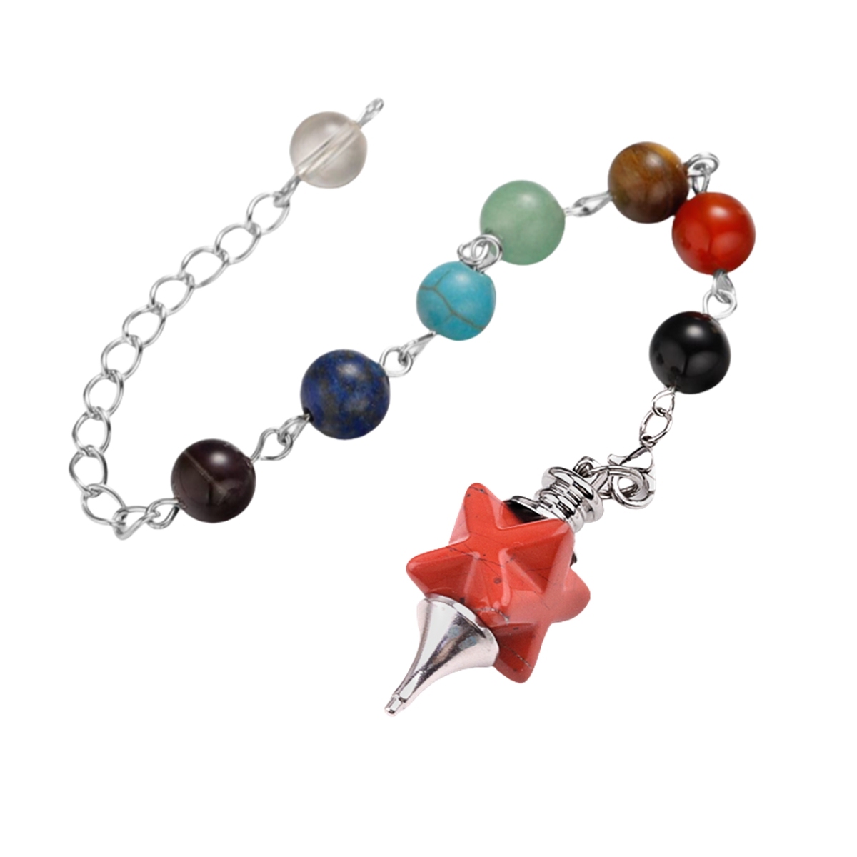 Kaba Star Stone Pendulum with 7 Chakra Chain Handmade Craved Spiritual Pendant Healing Meditation Divination Exquisite As Gift