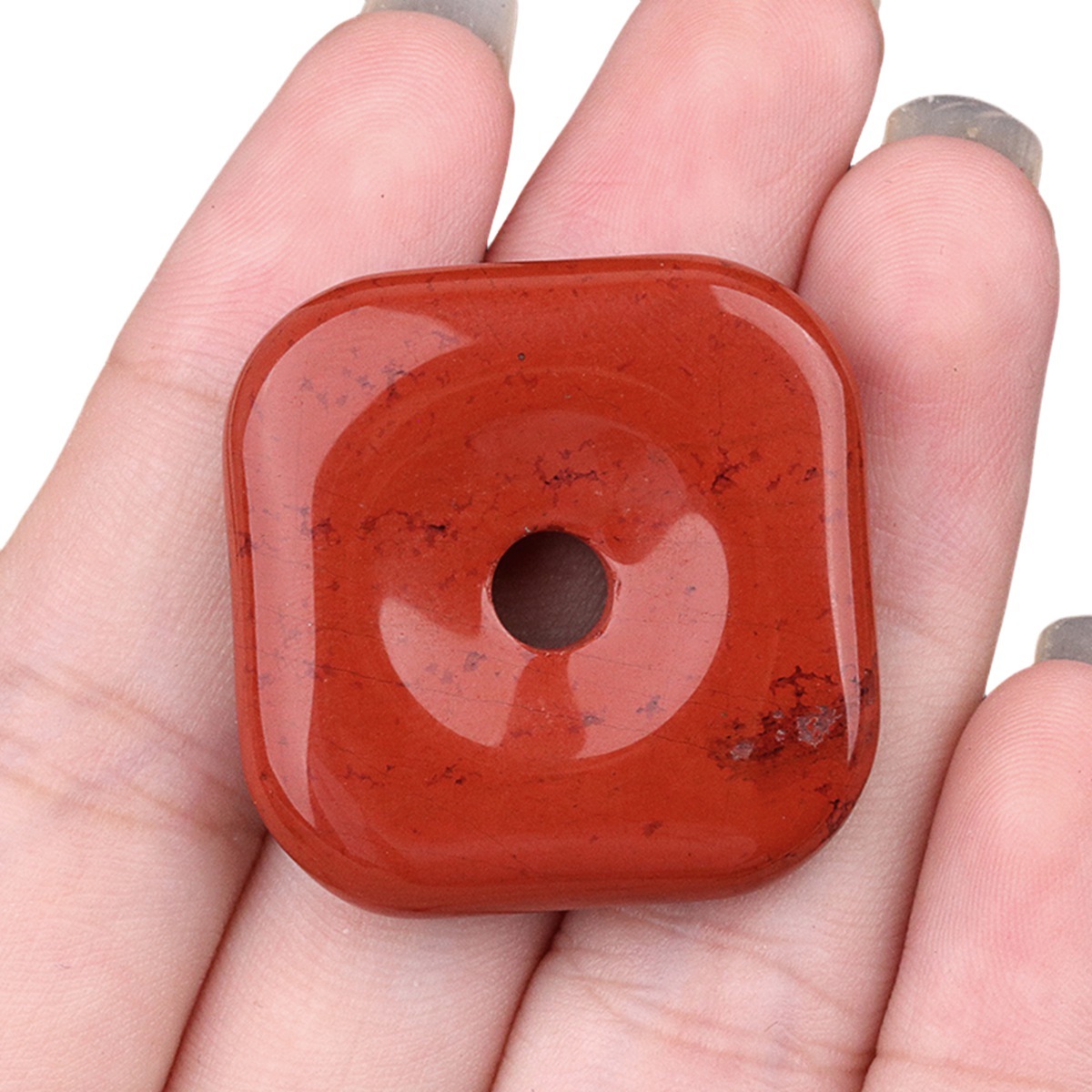 30MM Square Disc Lucky Coin Pingan Pendant for Jewelry Making Polished Crystal Amulet Peace Circle Donut Stone Beads 6MM Large Hole in Middle