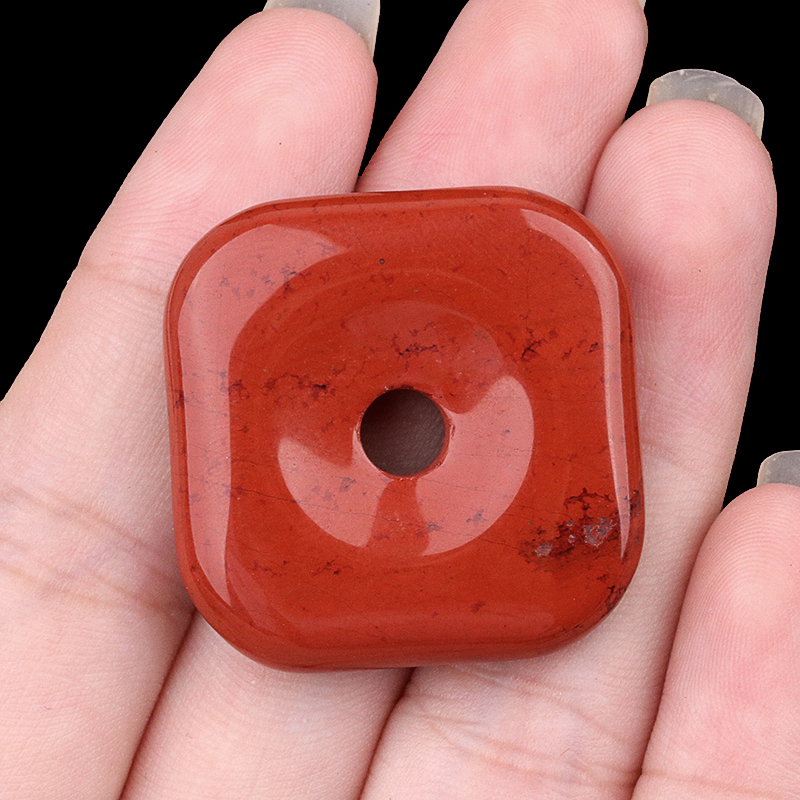30MM Square Disc Lucky Coin Pingan Pendant for Jewelry Making Polished Crystal Amulet Peace Circle Donut Stone Beads 6MM Large Hole in Middle