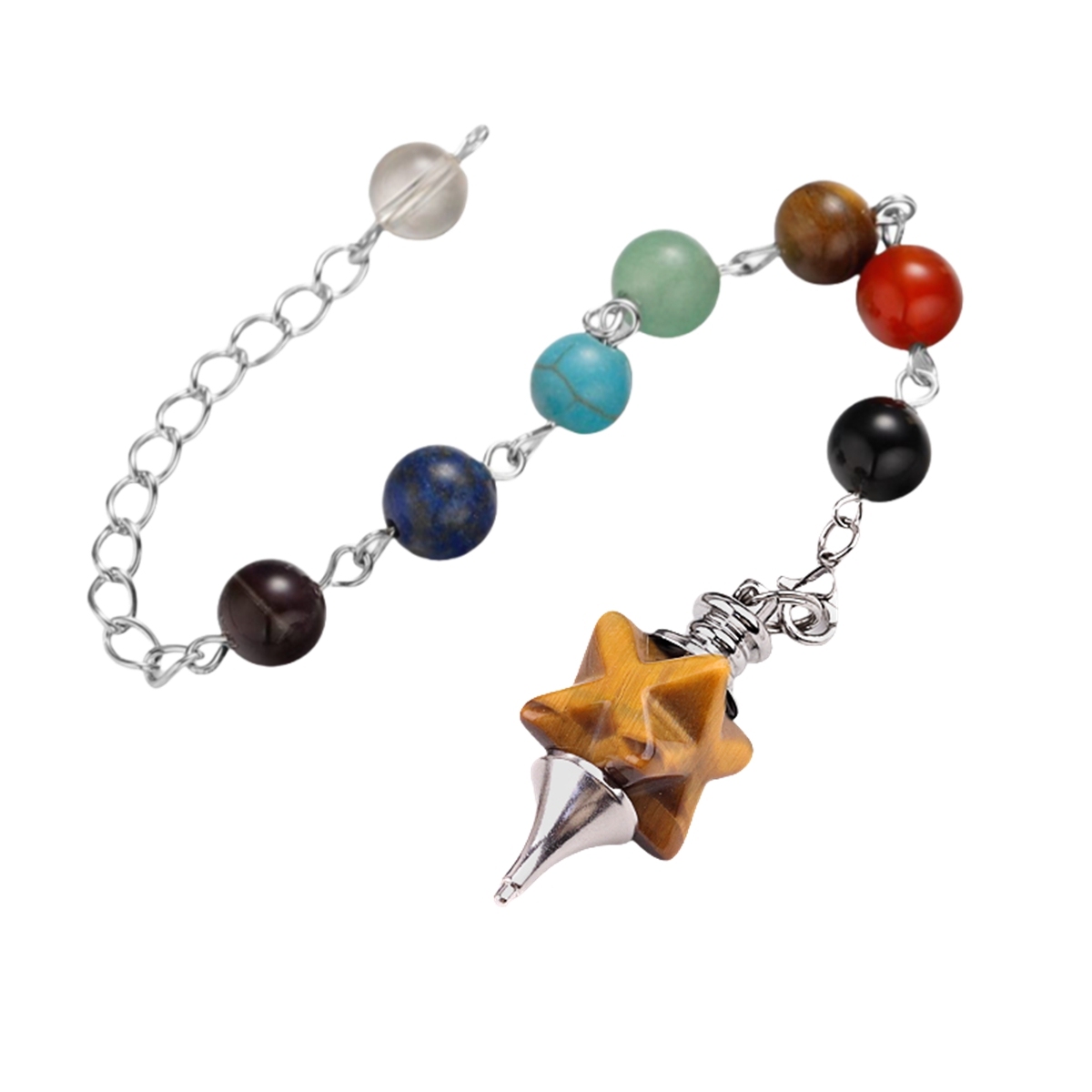 Kaba Star Stone Pendulum with 7 Chakra Chain Handmade Craved Spiritual Pendant Healing Meditation Divination Exquisite As Gift