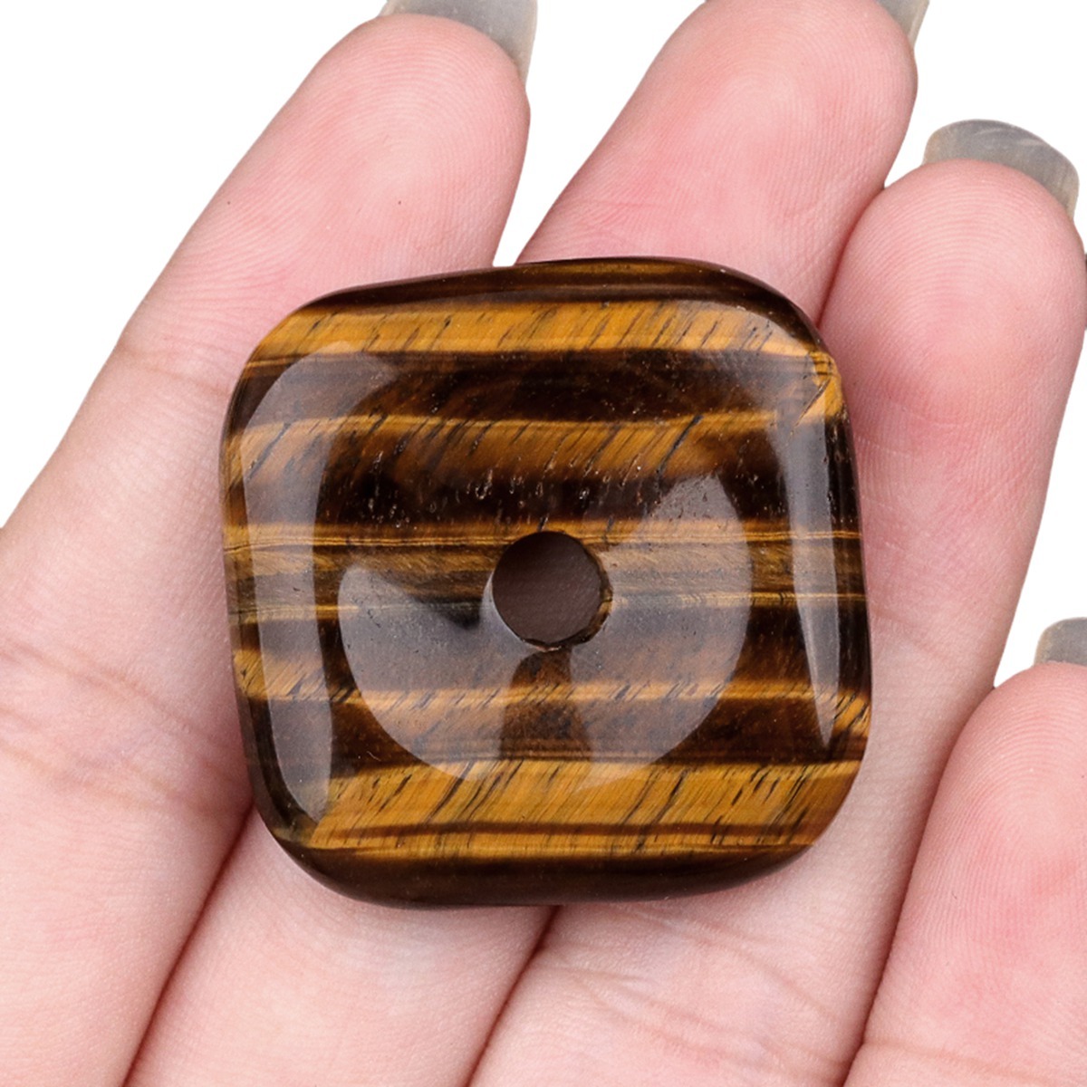 30MM Square Disc Lucky Coin Pingan Pendant for Jewelry Making Polished Crystal Amulet Peace Circle Donut Stone Beads 6MM Large Hole in Middle