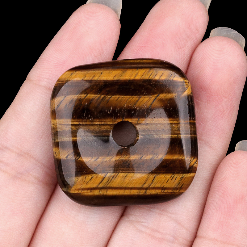 30MM Square Disc Lucky Coin Pingan Pendant for Jewelry Making Polished Crystal Amulet Peace Circle Donut Stone Beads 6MM Large Hole in Middle