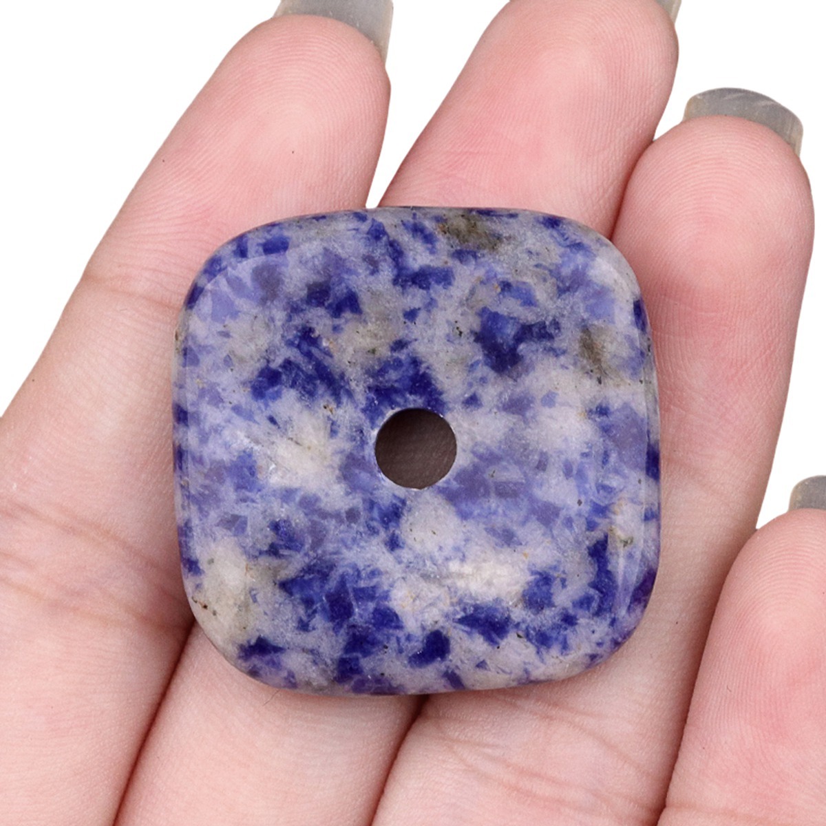 30MM Square Disc Lucky Coin Pingan Pendant for Jewelry Making Polished Crystal Amulet Peace Circle Donut Stone Beads 6MM Large Hole in Middle