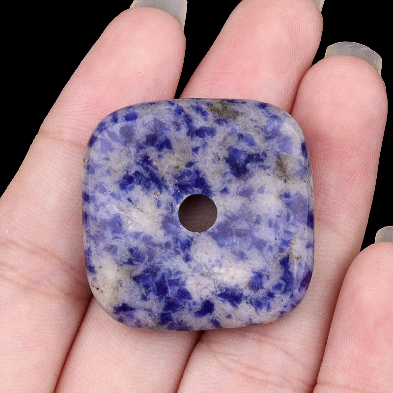 30MM Square Disc Lucky Coin Pingan Pendant for Jewelry Making Polished Crystal Amulet Peace Circle Donut Stone Beads 6MM Large Hole in Middle