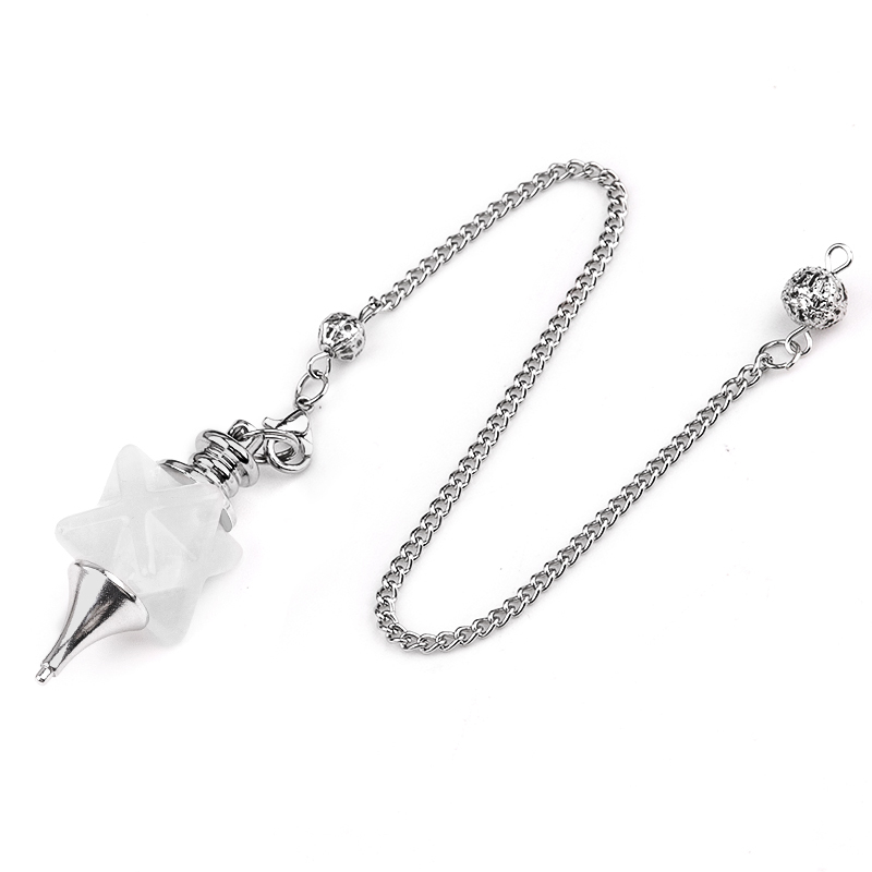 Carving Kaba Star Stone Spiritual Pendant Healing Meditation Divination Exquisite Pendulum Silver Chain