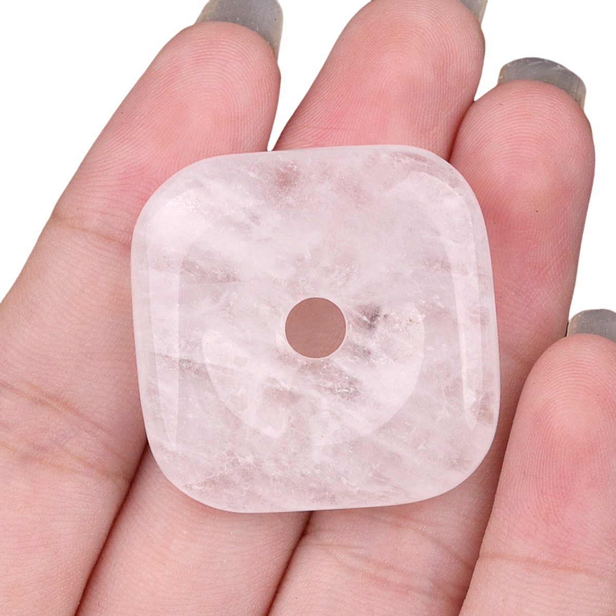 30MM Square Disc Lucky Coin Pingan Pendant for Jewelry Making Polished Crystal Amulet Peace Circle Donut Stone Beads 6MM Large Hole in Middle