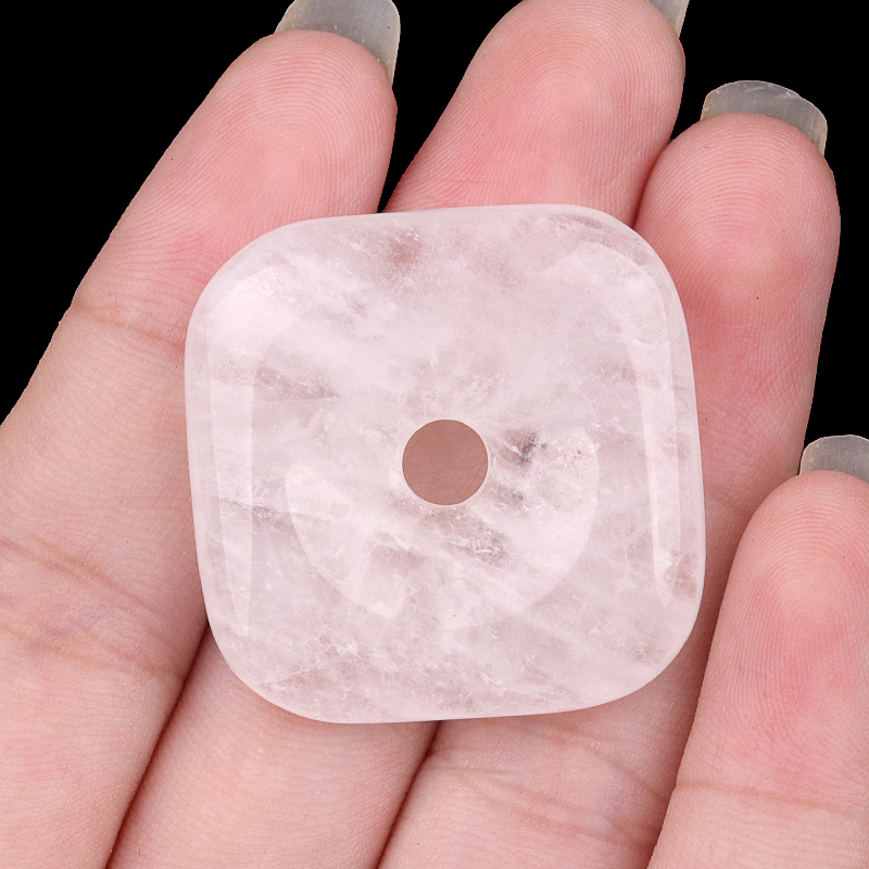 30MM Square Disc Lucky Coin Pingan Pendant for Jewelry Making Polished Crystal Amulet Peace Circle Donut Stone Beads 6MM Large Hole in Middle