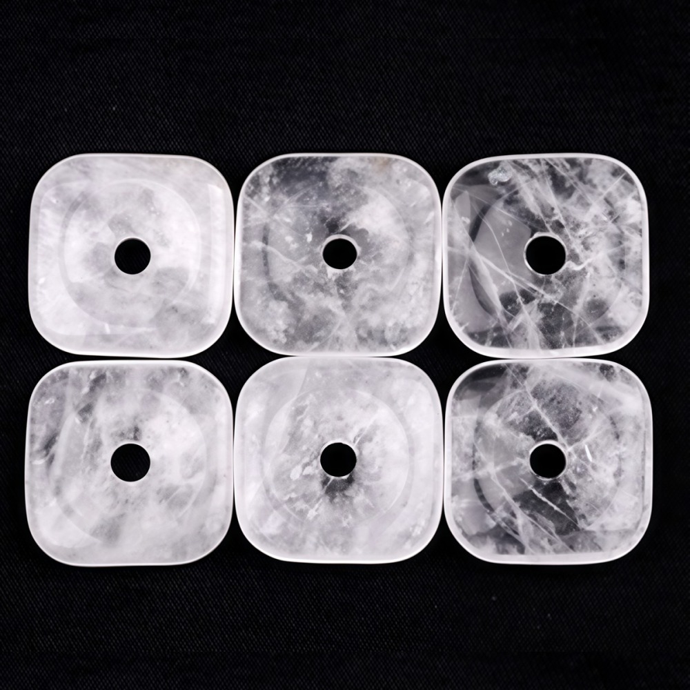 30MM Square Disc Lucky Coin Pingan Pendant for Jewelry Making Polished Crystal Amulet Peace Circle Donut Stone Beads 6MM Large Hole in Middle
