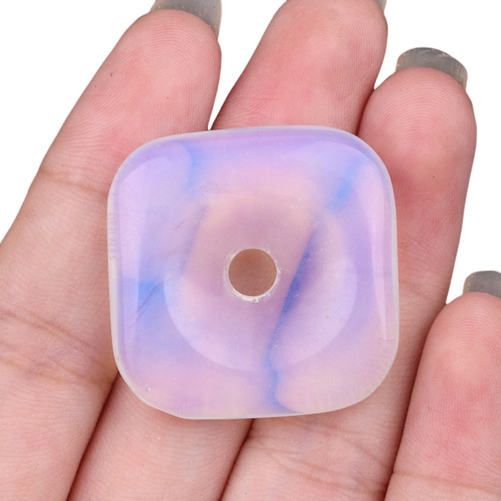 30MM Square Disc Lucky Coin Pingan Pendant for Jewelry Making Polished Crystal Amulet Peace Circle Donut Stone Beads 6MM Large Hole in Middle