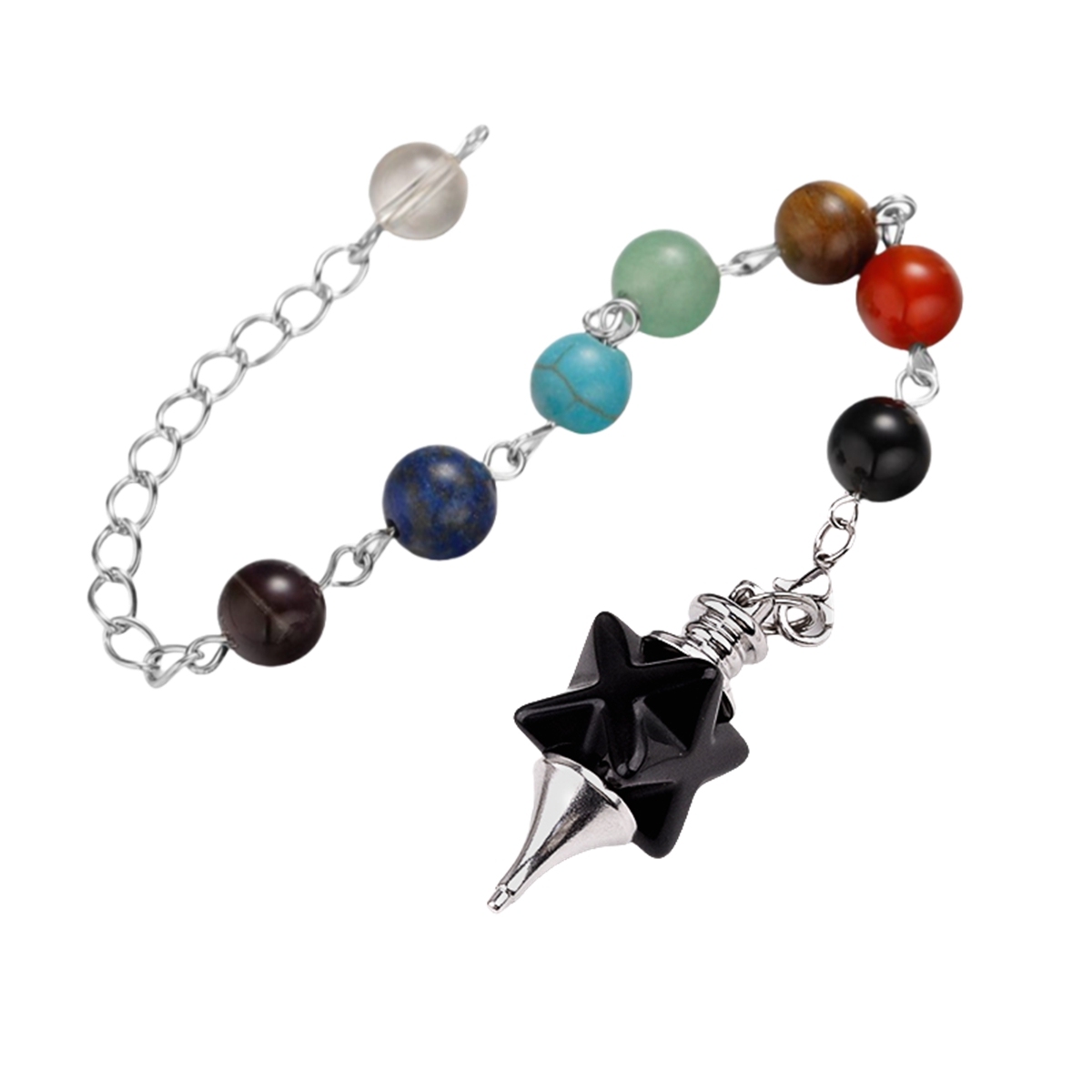 Kaba Star Stone Pendulum with 7 Chakra Chain Handmade Craved Spiritual Pendant Healing Meditation Divination Exquisite As Gift