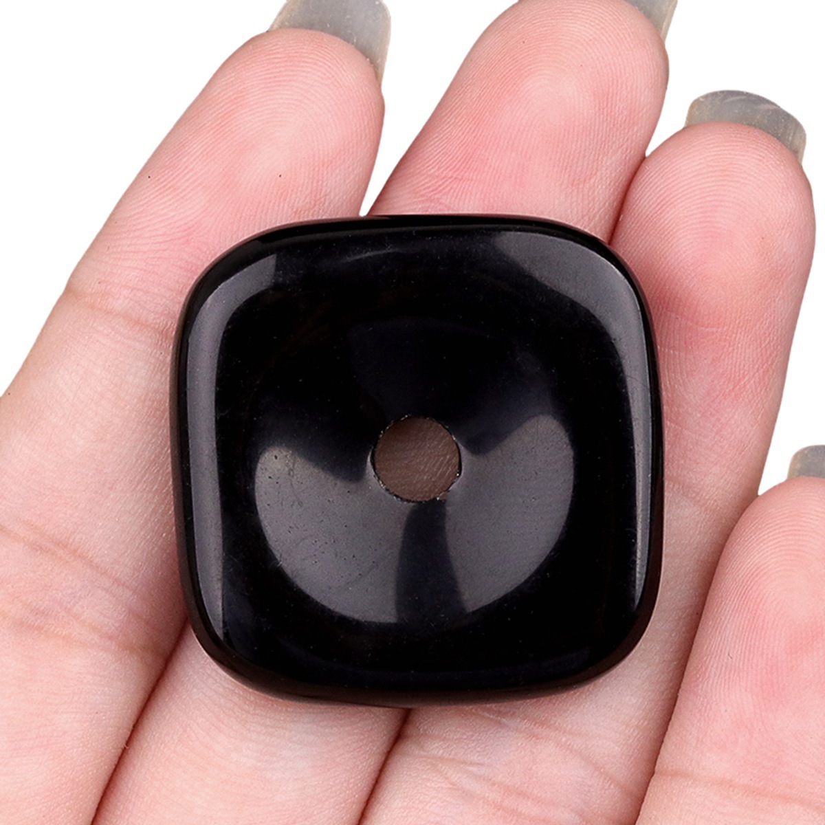 30MM Square Disc Lucky Coin Pingan Pendant for Jewelry Making Polished Crystal Amulet Peace Circle Donut Stone Beads 6MM Large Hole in Middle
