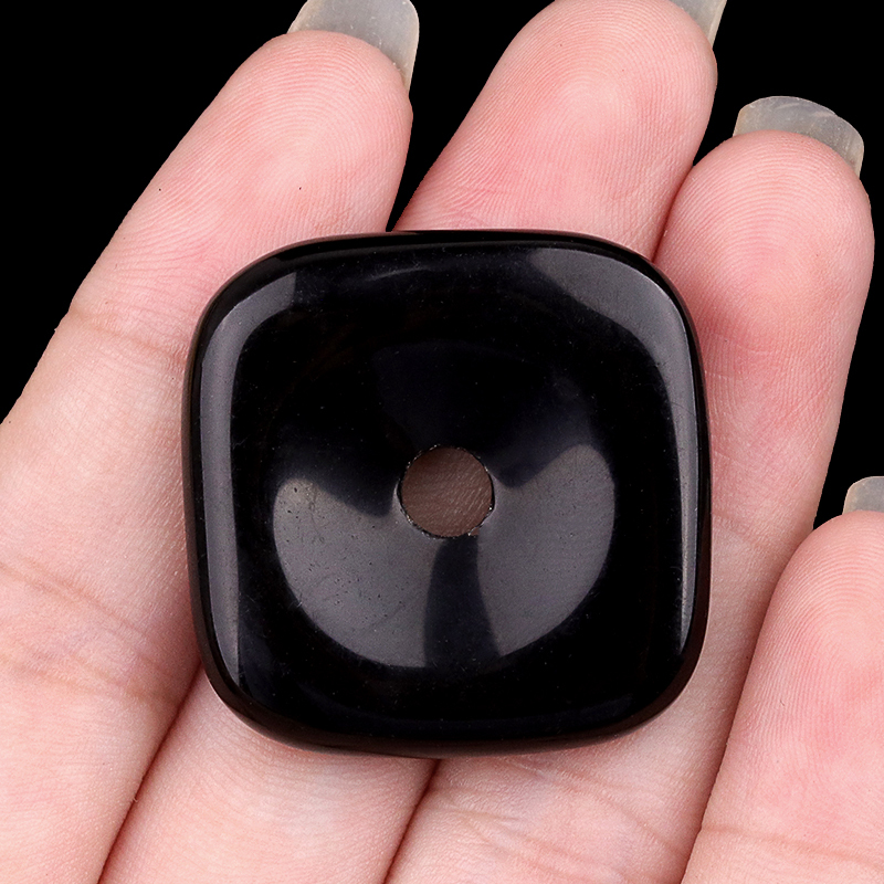 30MM Square Disc Lucky Coin Pingan Pendant for Jewelry Making Polished Crystal Amulet Peace Circle Donut Stone Beads 6MM Large Hole in Middle