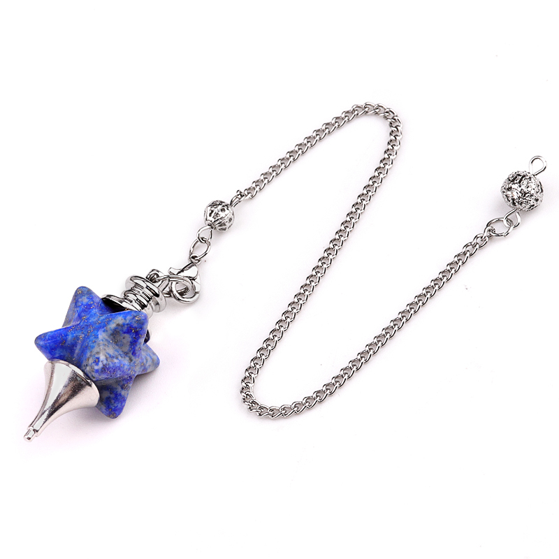 Carving Kaba Star Stone Spiritual Pendant Healing Meditation Divination Exquisite Pendulum Silver Chain