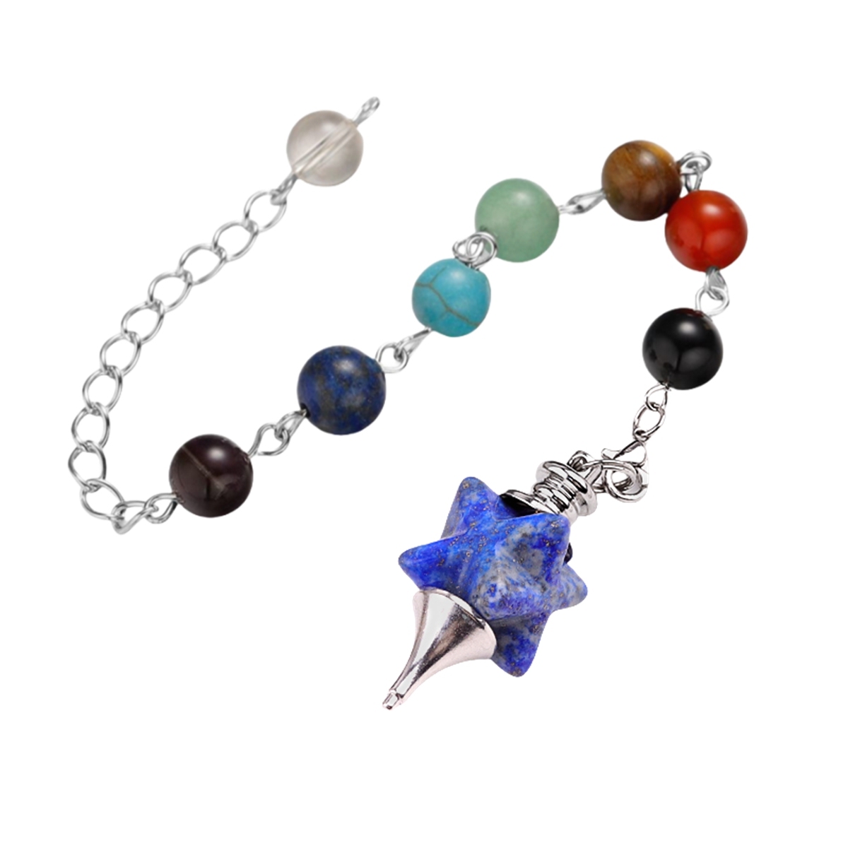 Kaba Star Stone Pendulum with 7 Chakra Chain Handmade Craved Spiritual Pendant Healing Meditation Divination Exquisite As Gift