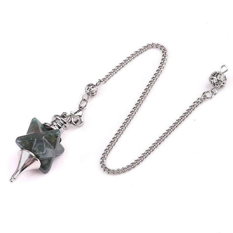 Carving Kaba Star Stone Spiritual Pendant Healing Meditation Divination Exquisite Pendulum Silver Chain