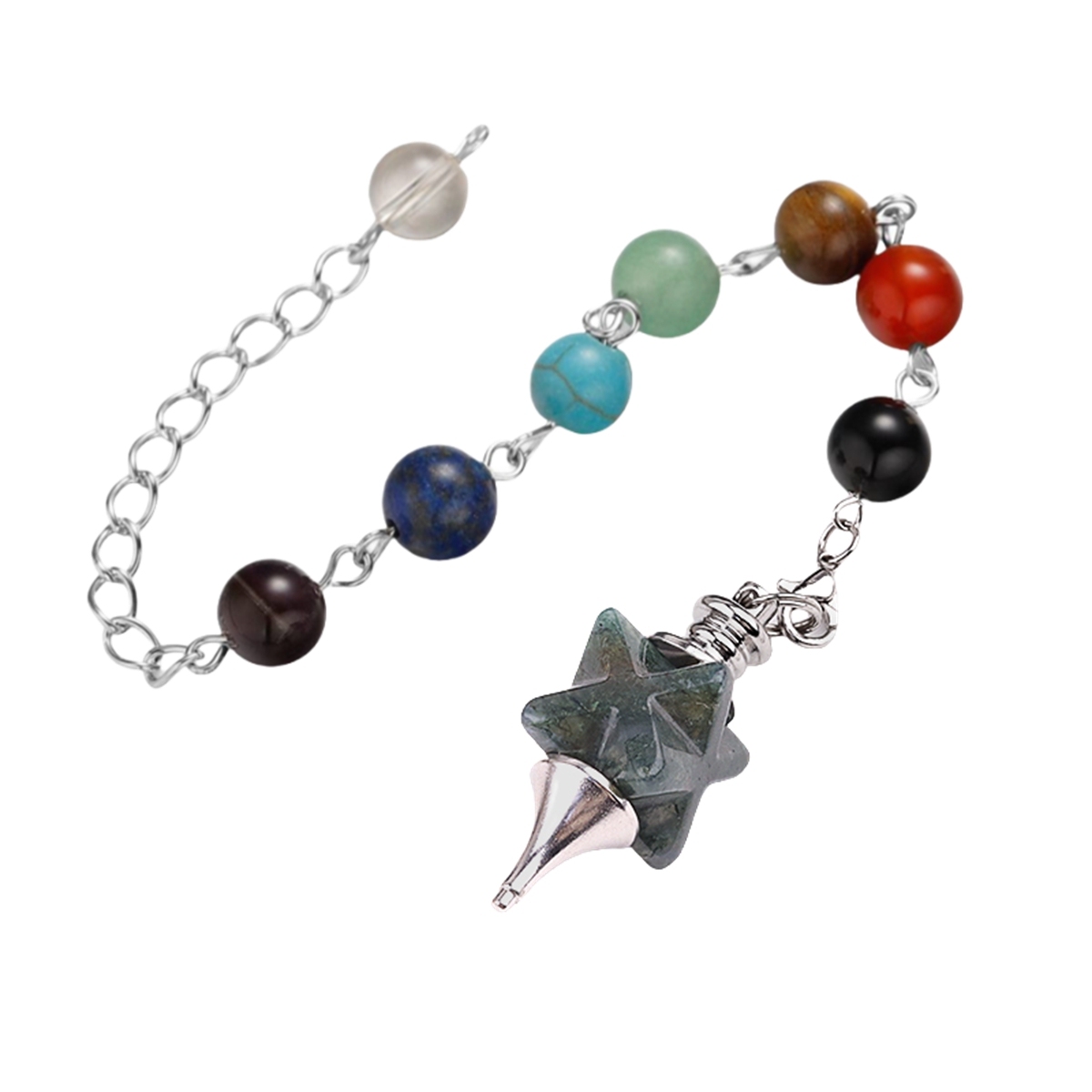Kaba Star Stone Pendulum with 7 Chakra Chain Handmade Craved Spiritual Pendant Healing Meditation Divination Exquisite As Gift