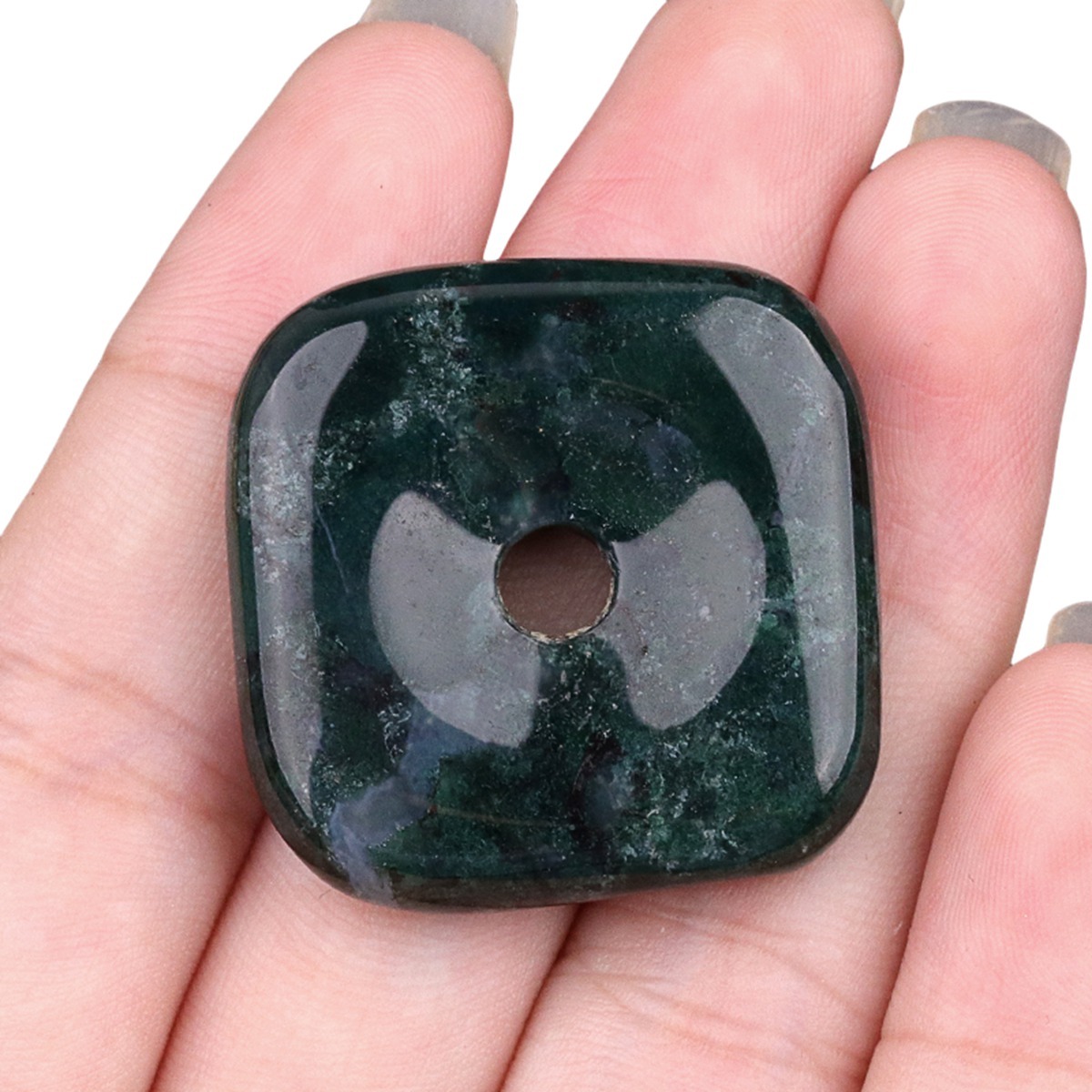30MM Square Disc Lucky Coin Pingan Pendant for Jewelry Making Polished Crystal Amulet Peace Circle Donut Stone Beads 6MM Large Hole in Middle