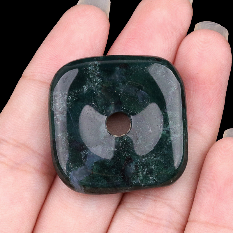 30MM Square Disc Lucky Coin Pingan Pendant for Jewelry Making Polished Crystal Amulet Peace Circle Donut Stone Beads 6MM Large Hole in Middle