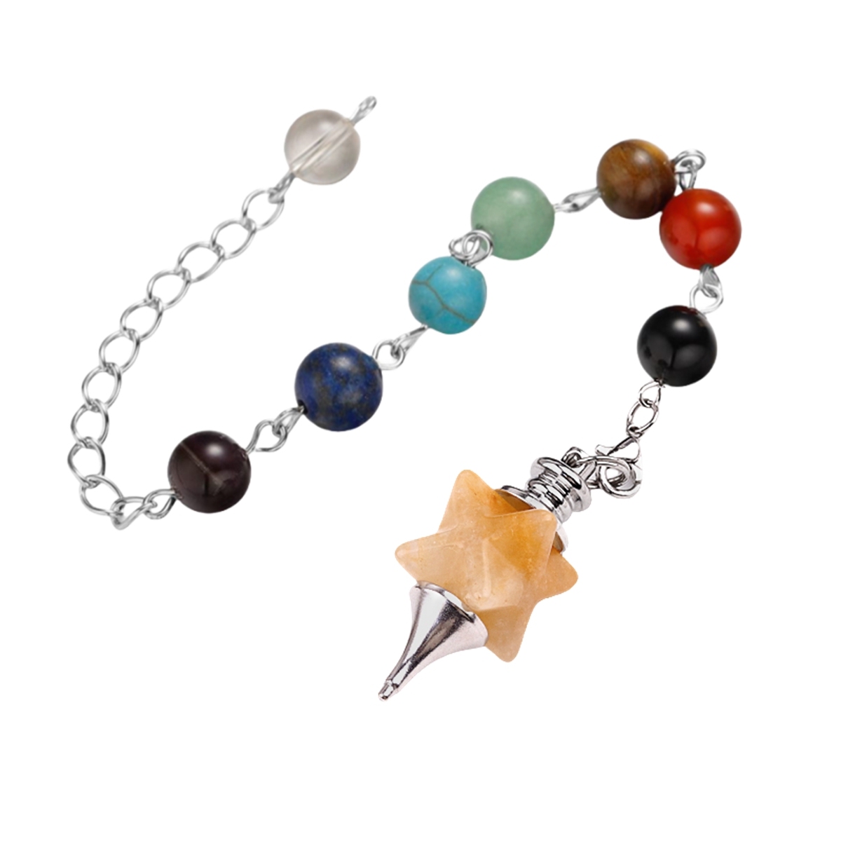 Kaba Star Stone Pendulum with 7 Chakra Chain Handmade Craved Spiritual Pendant Healing Meditation Divination Exquisite As Gift