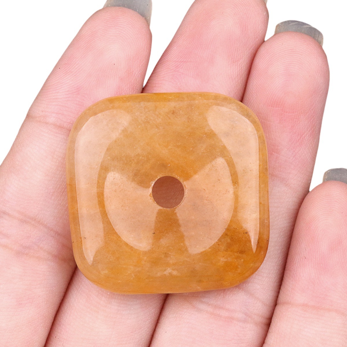 30MM Square Disc Lucky Coin Pingan Pendant for Jewelry Making Polished Crystal Amulet Peace Circle Donut Stone Beads 6MM Large Hole in Middle