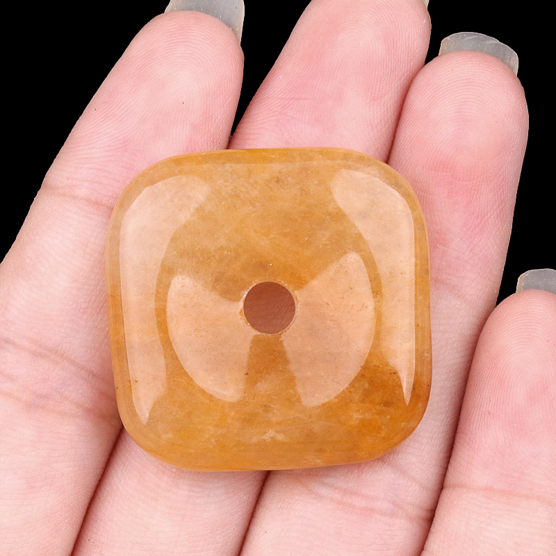 30MM Square Disc Lucky Coin Pingan Pendant for Jewelry Making Polished Crystal Amulet Peace Circle Donut Stone Beads 6MM Large Hole in Middle