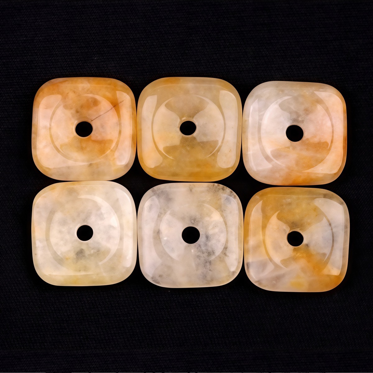 30MM Square Disc Lucky Coin Pingan Pendant for Jewelry Making Polished Crystal Amulet Peace Circle Donut Stone Beads 6MM Large Hole in Middle