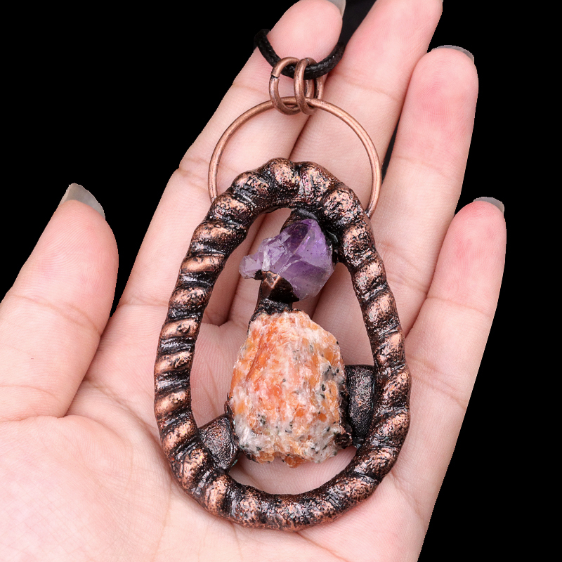Natural Raw Gemstone Nugget Handcrafted Retro Red Copper Pendant for Making Jewelry SP1916C