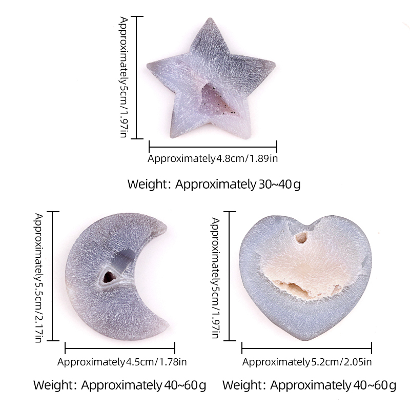 2.0Inch Handmade Craved Matte Agate Heart Moon Star for Home Decoration #SP1921