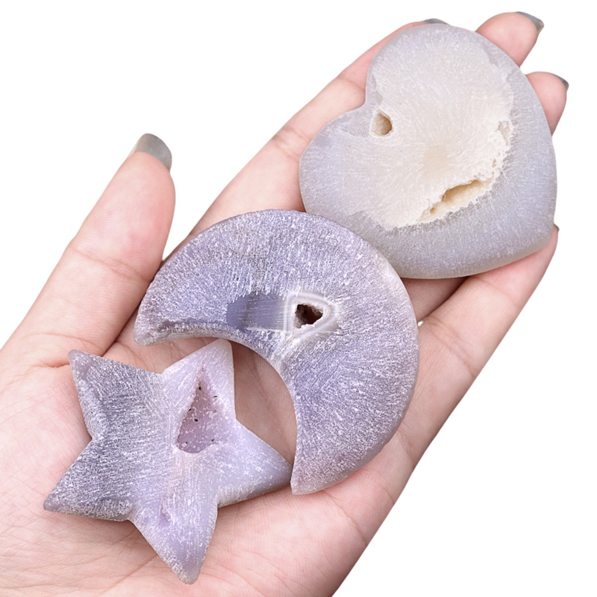 2.0Inch Handmade Craved Matte Agate Heart Moon Star for Home Decoration #SP1921