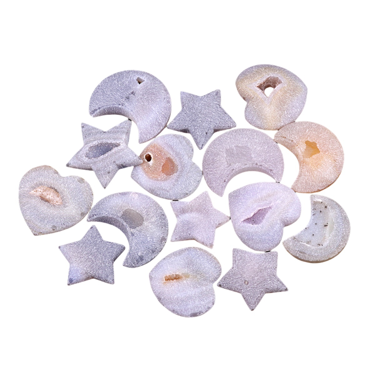 2.0Inch Handmade Craved Matte Agate Heart Moon Star for Home Decoration #SP1921