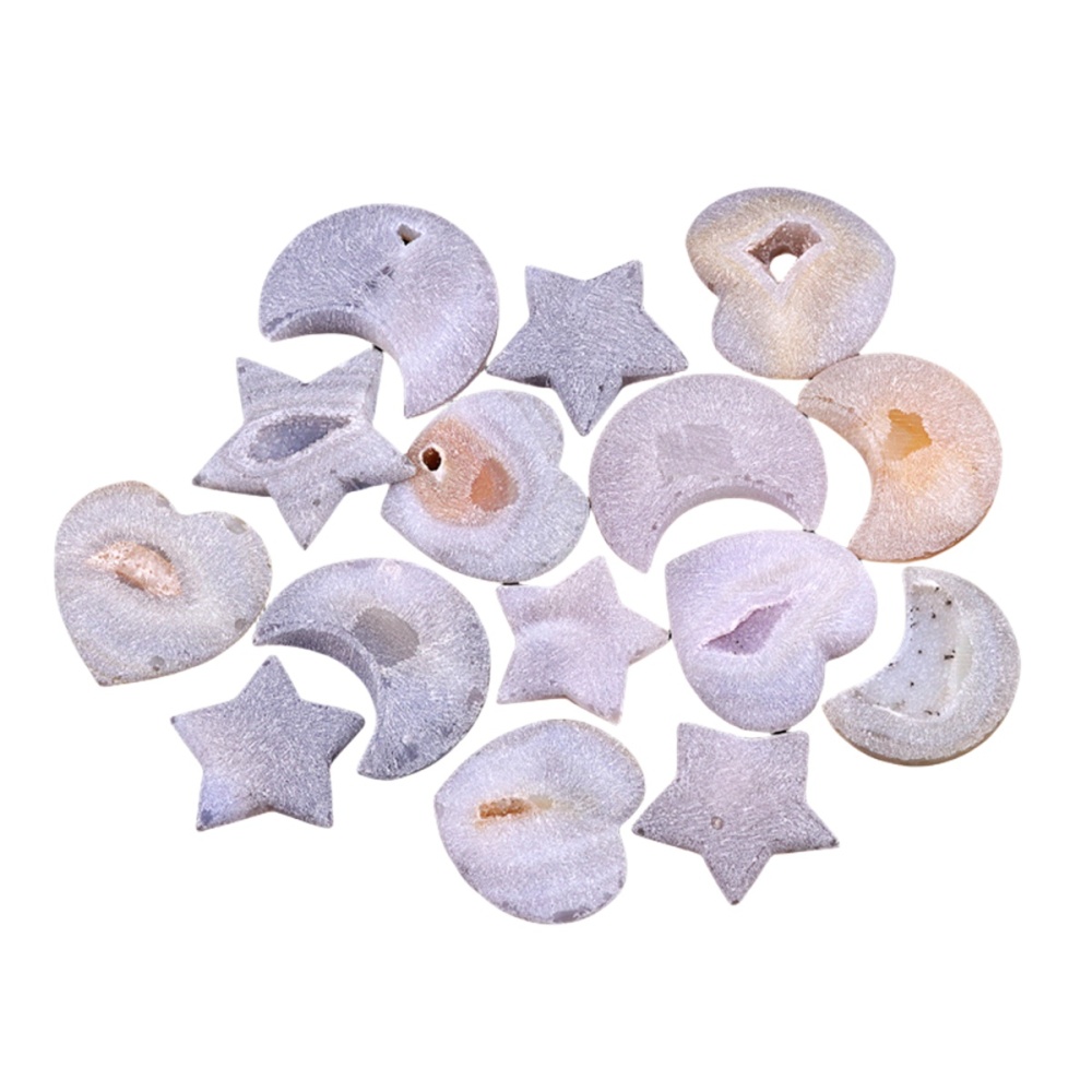 2.0Inch Handmade Craved Matte Agate Heart Moon Star for Home Decoration #SP1921
