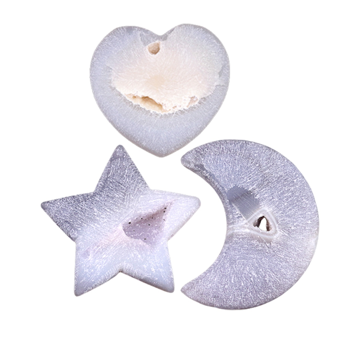 2.0Inch Handmade Craved Matte Agate Heart Moon Star for Home Decoration #SP1921