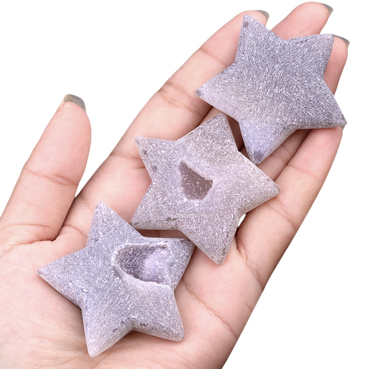 2.0Inch Handmade Craved Matte Agate Heart Moon Star for Home Decoration #SP1921