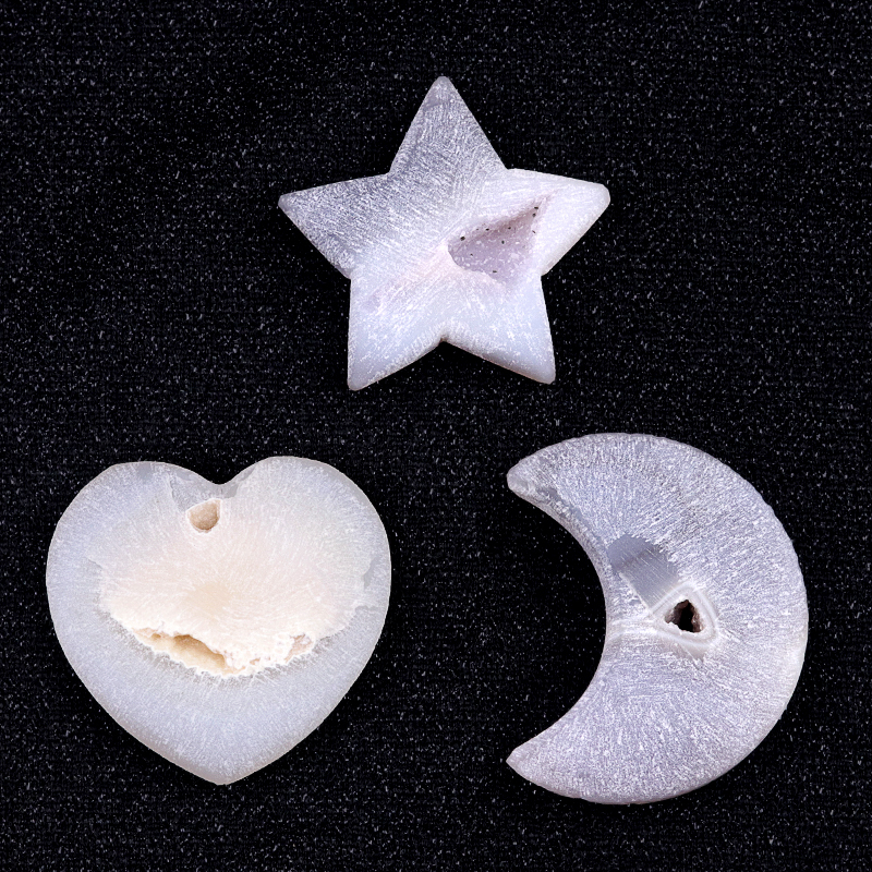 2.0Inch Handmade Craved Matte Agate Heart Moon Star for Home Decoration #SP1921