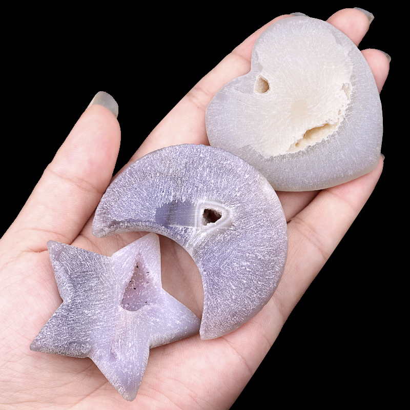 2.0Inch Handmade Craved Matte Agate Heart Moon Star for Home Decoration #SP1921