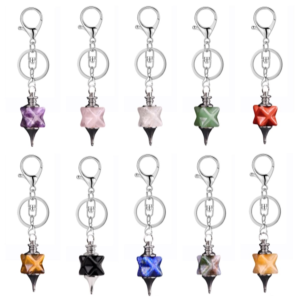 Carving Kaba Star Multi-Color Crystal Stone Spiritual Pendant Healing Meditation Divination Exquisite Pendulum As Gift