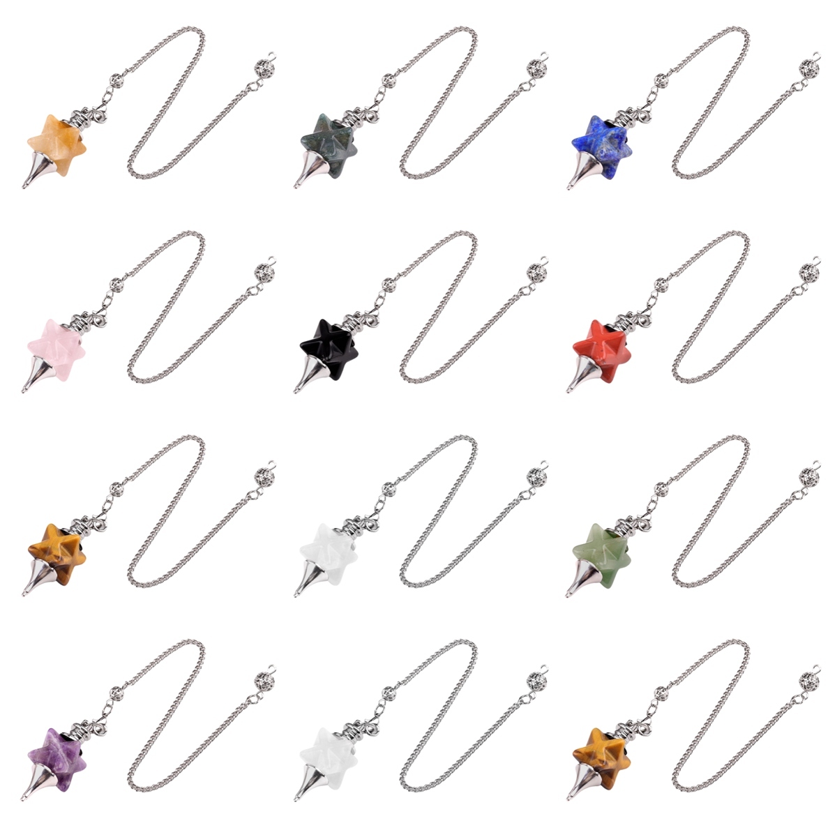 Carving Kaba Star Multi-Color Crystal Stone Spiritual Pendant Healing Meditation Divination Exquisite Pendulum As Gift