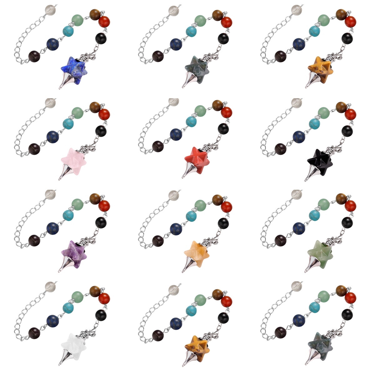 Carving Kaba Star Multi-Color Crystal Stone Spiritual Pendant Healing Meditation Divination Exquisite Pendulum As Gift