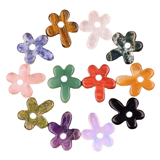 35MM Flower Stone Pendant for Jewelry Making Healing Chakra