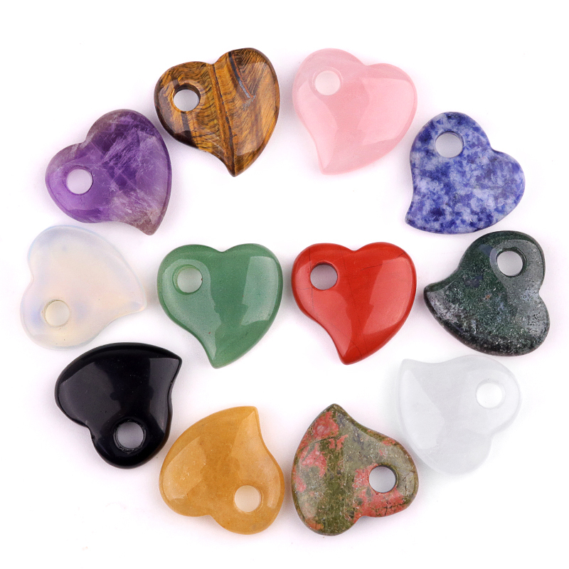 30MM Love Heart Stone Pendant for Jewelry Making Healing Chakra