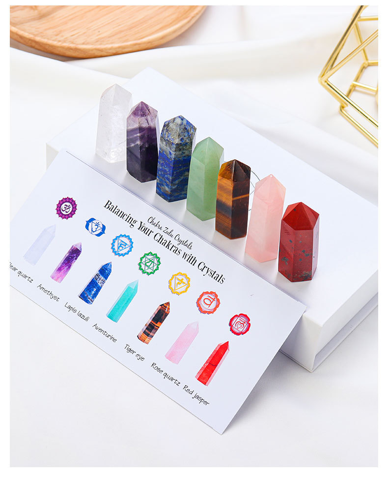 Natural Stone 4-5CM Crystal Column Point 7 Pieces Set Hexagonal Column Crystal Healing Stone Handicraft Friend Gift Set