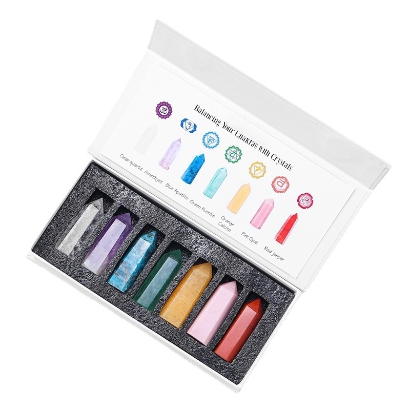 Natural Stone 4-5CM Crystal Column Point 7 Pieces Set Hexagonal Column Crystal Healing Stone Handicraft Friend Gift Set